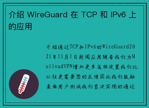 介绍 WireGuard 在 TCP 和 IPv6 上的应用 